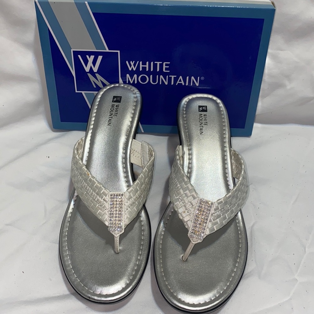 White mountain white woven wedge sandal